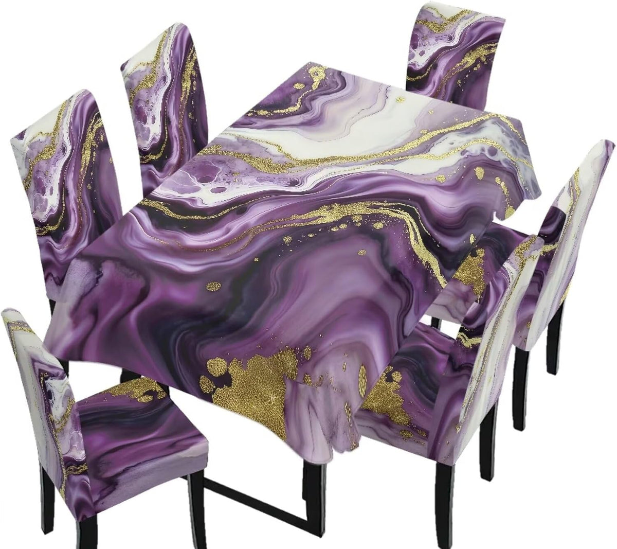 Table Cloth Rectangle Table Set of 7 Include Kitchen Chair Covers and Tablecloths for Dining Room Hotel Banquet, Anti-Scratch Chair Seat Protector Cover, Daisy Hippie Flower Print