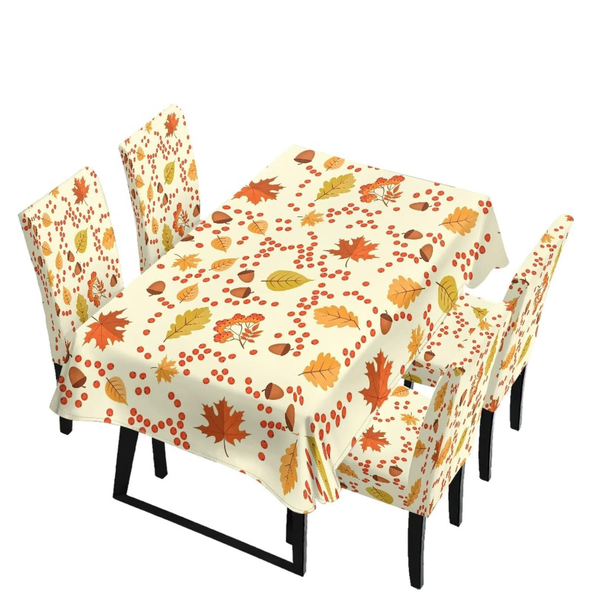 Thanksgiving Themed Dining Room Chair Cover and Tablecloths 5 Packs, Fall Leaf Print Kitchen Chair Seat Slipcovers Anti-Wrinkle Table Protector for Thanksgiving Day Party