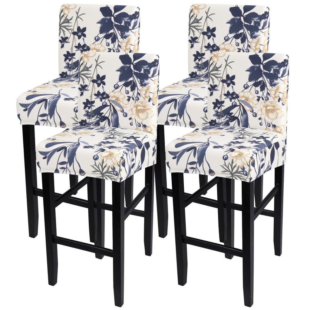 SearchI Bar Stool Covers Set of 4, Stretch Washable Barstool Seat Covers, Counter Height Chair Covers for Kitchen Dining Room Cafe (Beige Linen-Look Print)