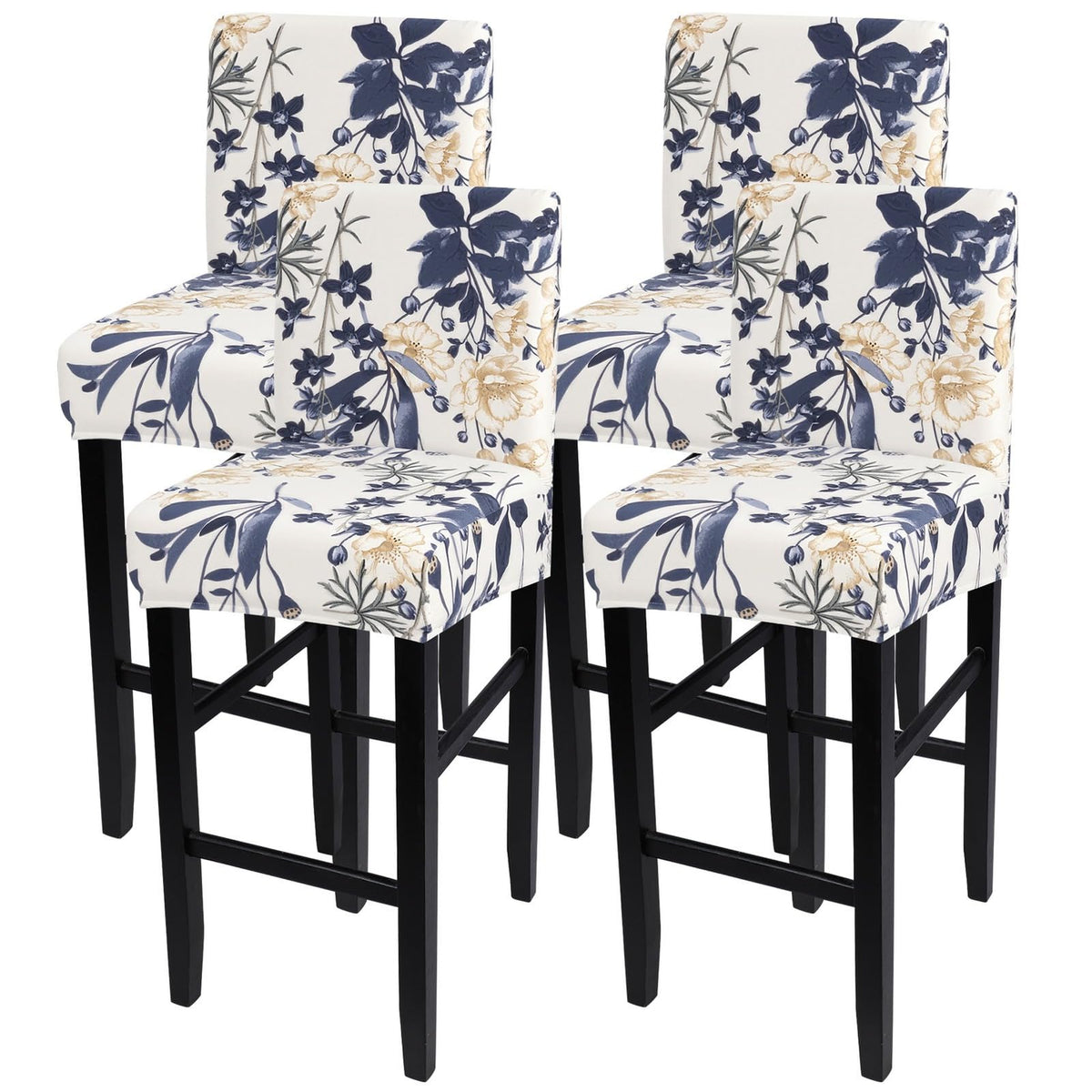 SearchI Bar Stool Covers Set of 4, Stretch Washable Barstool Seat Covers, Counter Height Chair Covers for Kitchen Dining Room Cafe (Beige Linen-Look Print)
