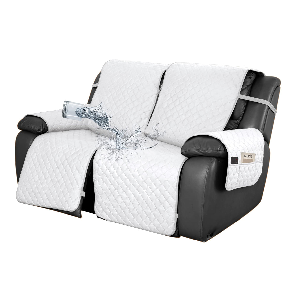 Easy-Going Waterproof Recliner Loveseat Sofa Cover with Pocket, 1-Piece Reversible Couch Cover for 2 Seat Recliner, Protector with Elastic Straps for Pets(Recliner Loveseat, Gray/Light Gray)