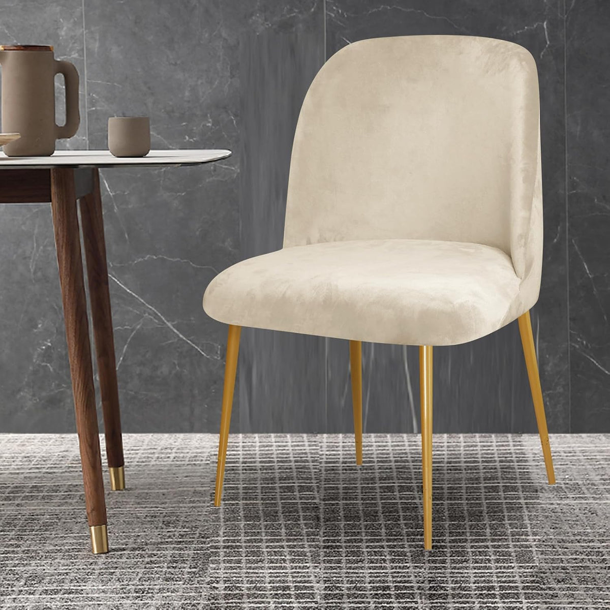 Gollense Curved Back Chair Covers for Dining Room, Mid Century Modern Chair Slipcovers, Semi Circle Back Chair Seat Protector for Kitchen Living Room (4, Beige)