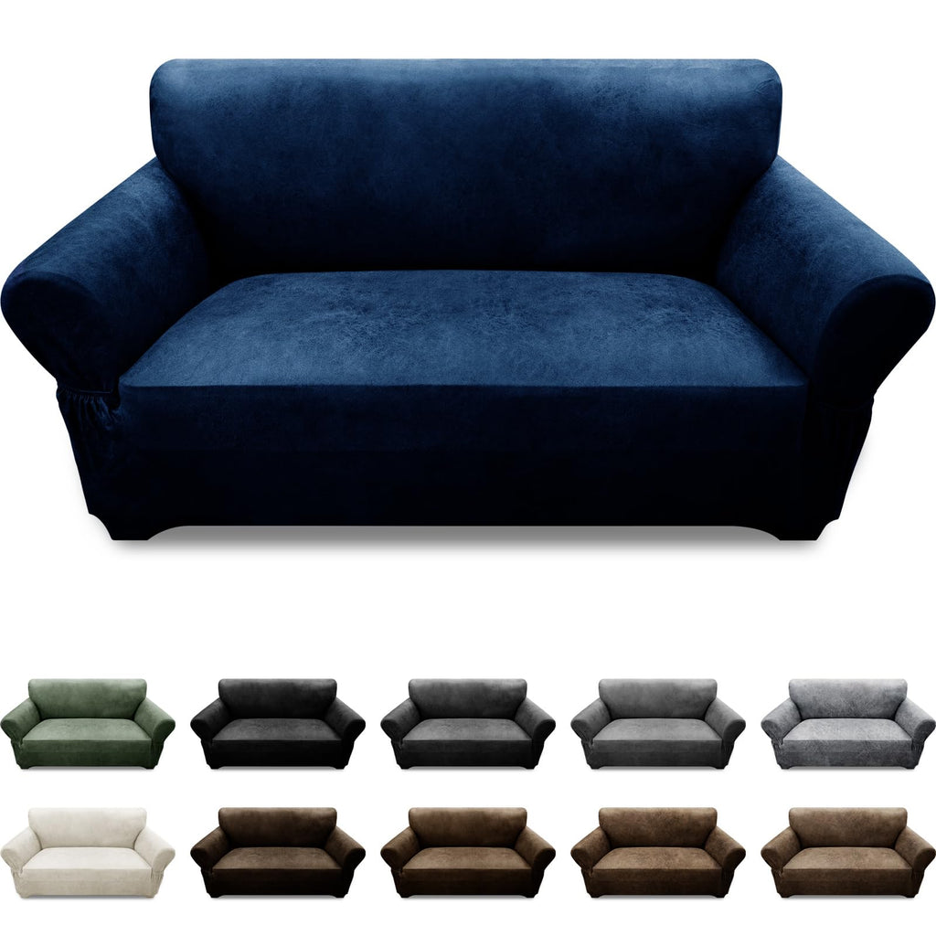 3-Pieces T Cushion Loveseat Slipcovers Leather Look Couch Cover Loveseat Covers for 2 Cushion Couch Furniture Protector Stretch Sofa Cover with 2 Individual T Cushion Seat Covers, Brown