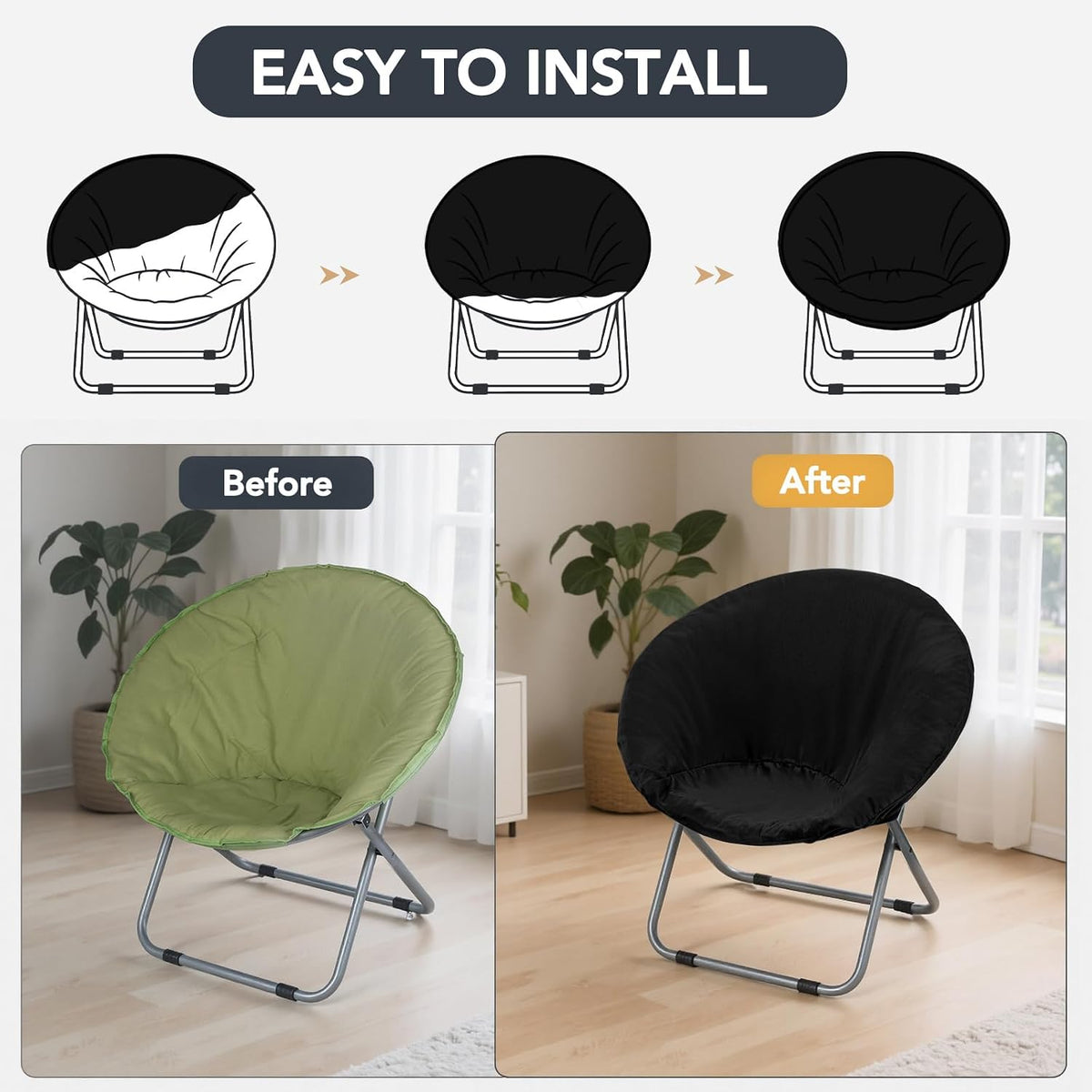 Velvet Stretch Saucer Chair Cover, Round Moon Chair Cover for Adults & Kids