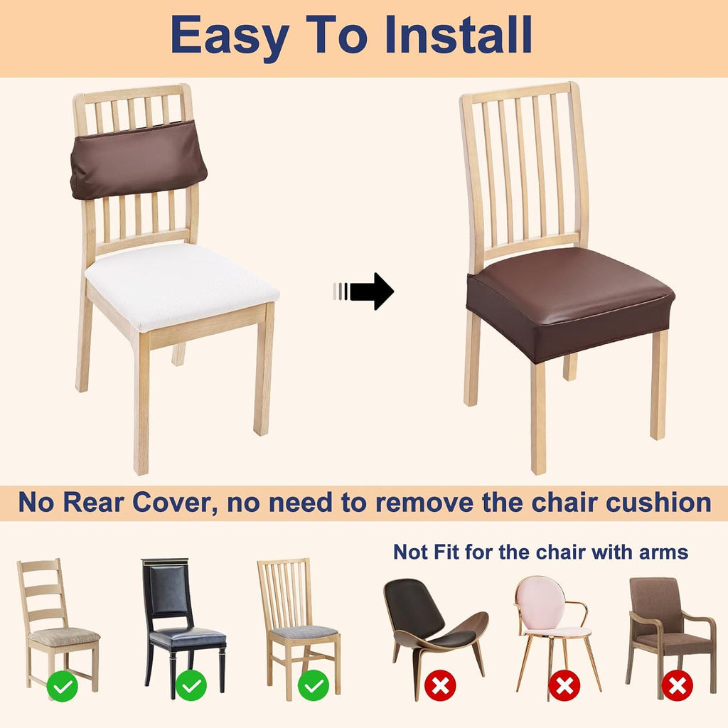 Smiry Waterproof Pu Leather Seat Covers for Dining Room Chairs Set of 4