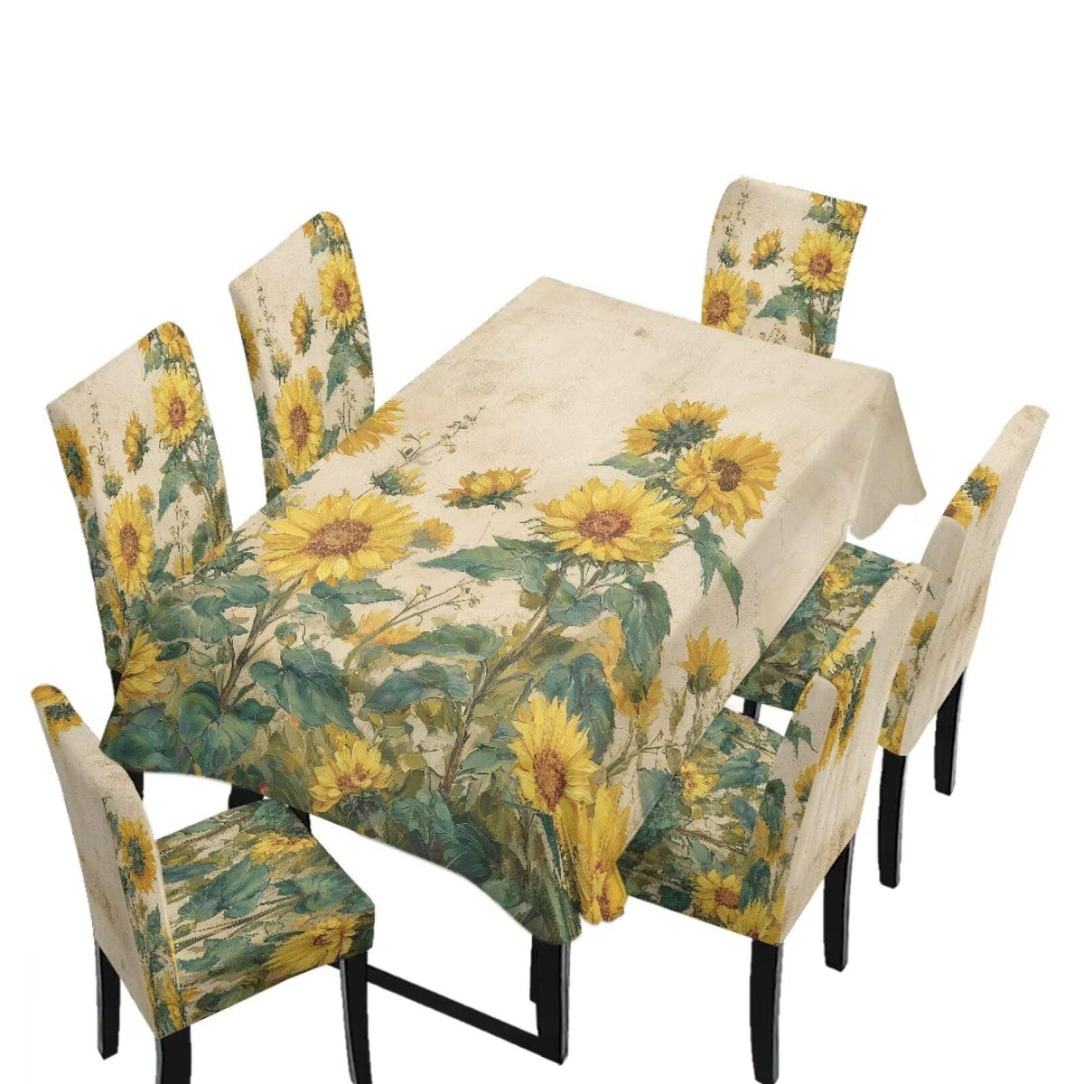 ZDCUSTOM Vintage Table Cloth and Chair Cover Set of 4 Sunflower Tablecloths Rectangular Elegant Chair Covers for Dining Chairs Stain Resistant Decoration