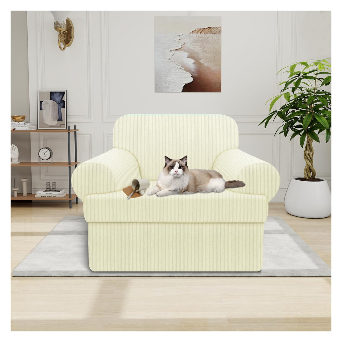 100% WaterproofLoveseat Cover 3-Piece Set Striped Loveseat Slipcovers for 2 Cushion Couch Sofa Covers with TPU Leakproof Bottom Stretch Couch Protector Pet Proof - Loveseat, Navy