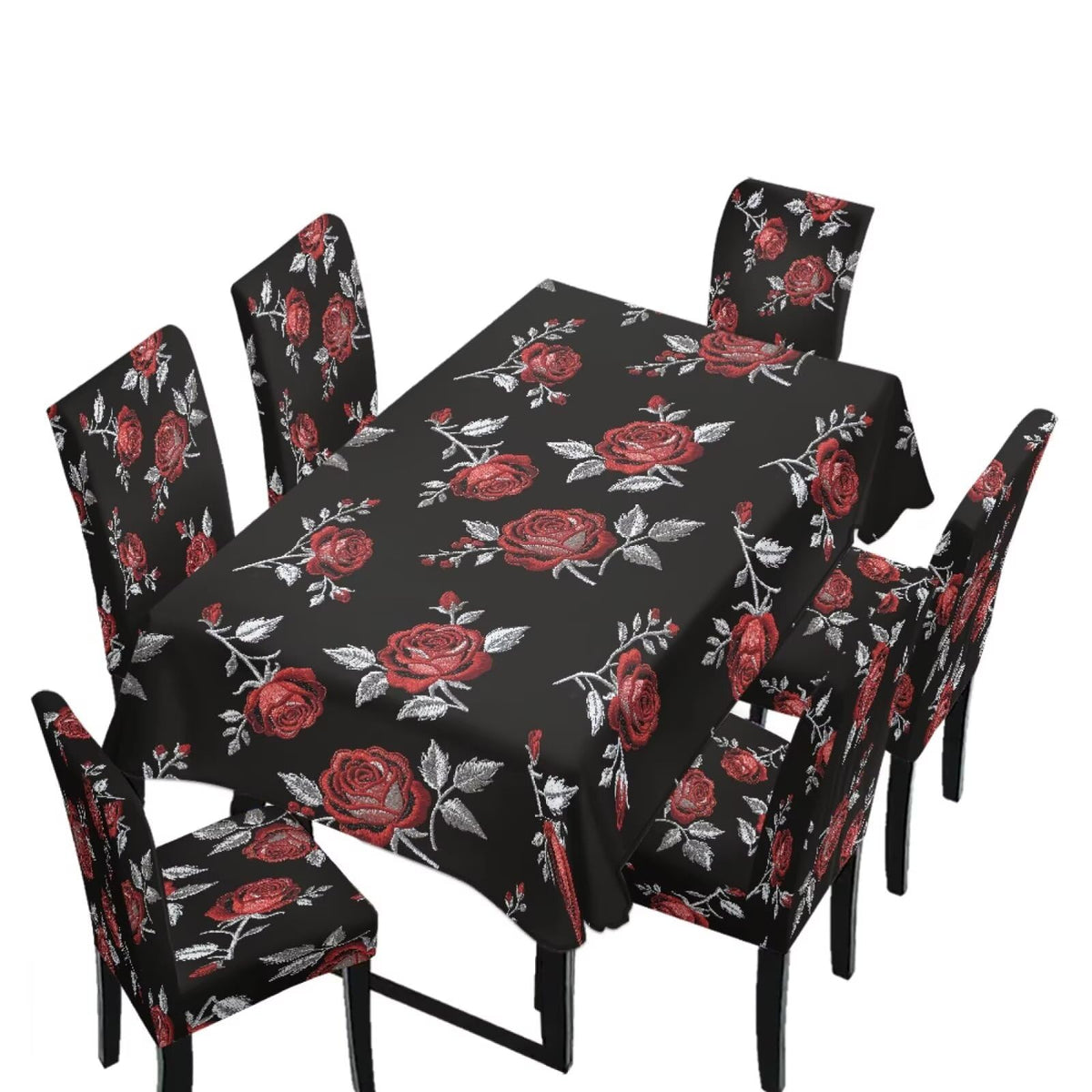 5 Pack Dining Table Cloth Rectangle 4 Seater Includes Kitchen Chair Covers, Stretch Seat Covers for Dining Chairs Anti-dust Washable Table Protector, Tribe Aztec Geometry Print