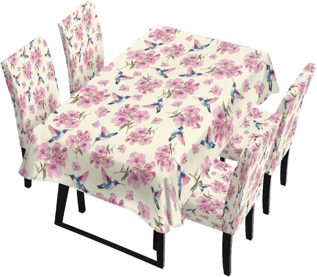 5 Pack Dining Table Cloth Rectangle 4 Seater Includes Kitchen Chair Covers, Stretch Seat Covers for Dining Chairs Anti-dust Washable Table Protector, Tribe Aztec Geometry Print