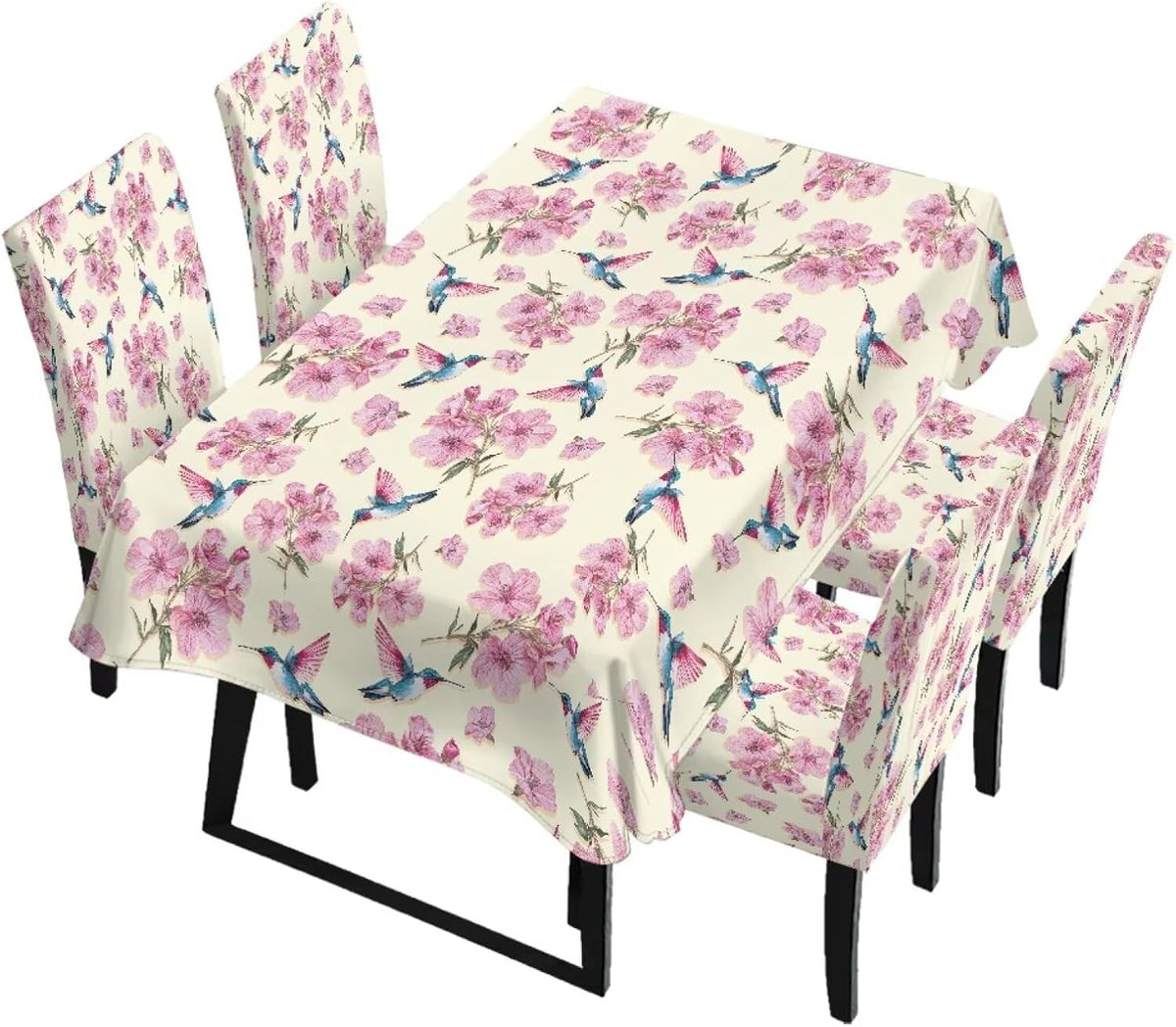 5 Pack Dining Table Cloth Rectangle 4 Seater Includes Kitchen Chair Covers, Stretch Seat Covers for Dining Chairs Anti-dust Washable Table Protector, Tribe Aztec Geometry Print