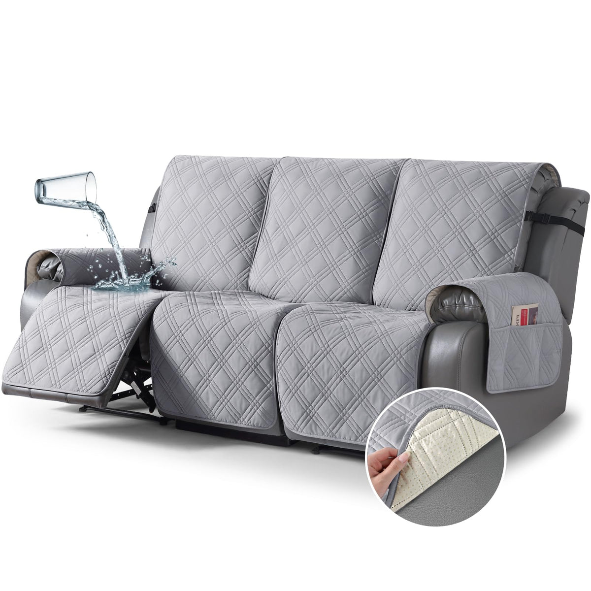 TAOCOCO 100% Waterproof Oversized Loveseat Recliner Cover, Non Slip Split Couch Covers for Reclining Loveseat with Elastic Straps for Kids Pets(Oversized 2 Seater, Chocolate)