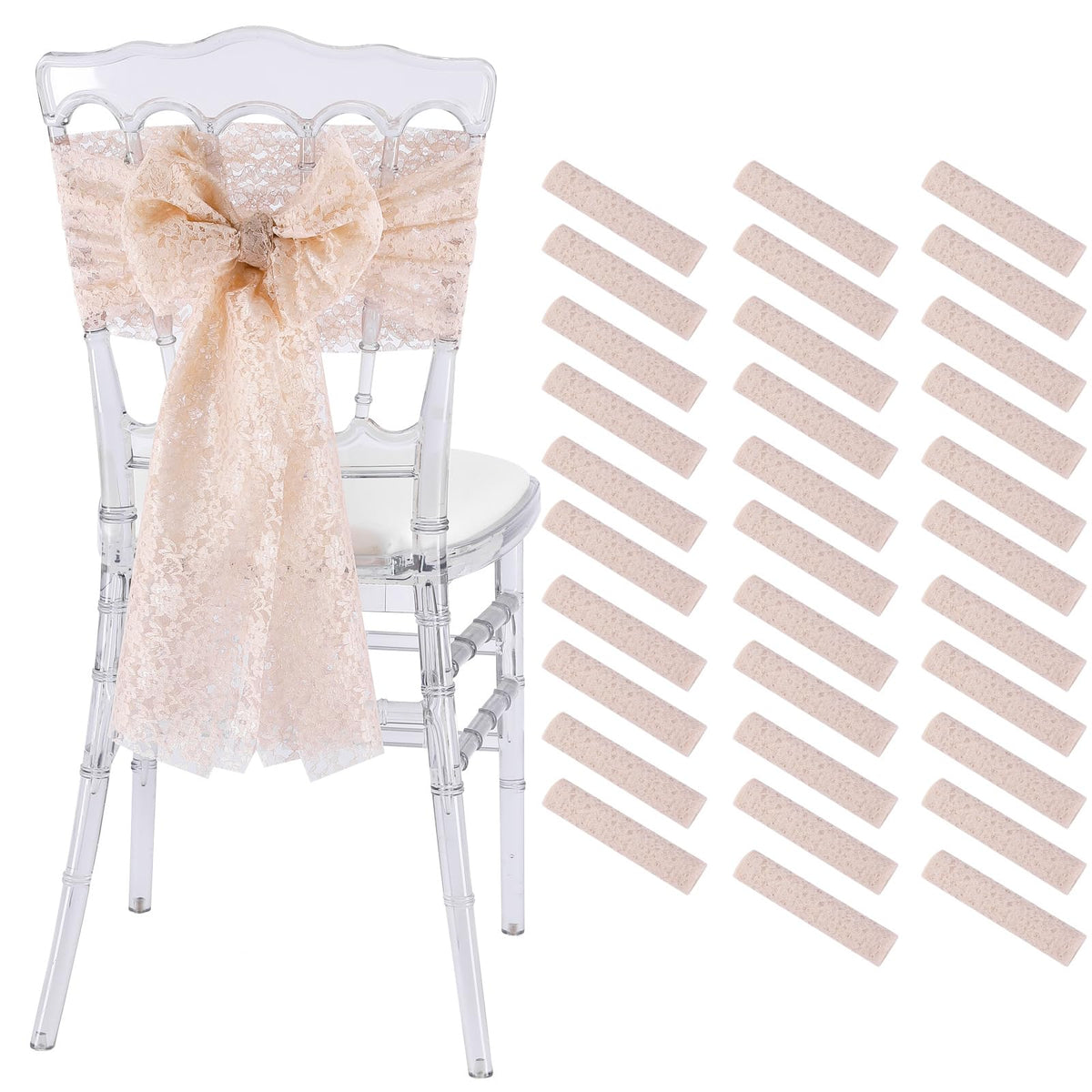 QueenDream White Chair Sashes Wedding Aisle Decorations: 24 Packs 8ft Long Draping Fabric Sheer Church Chair Cover Bulk for Party Banquet