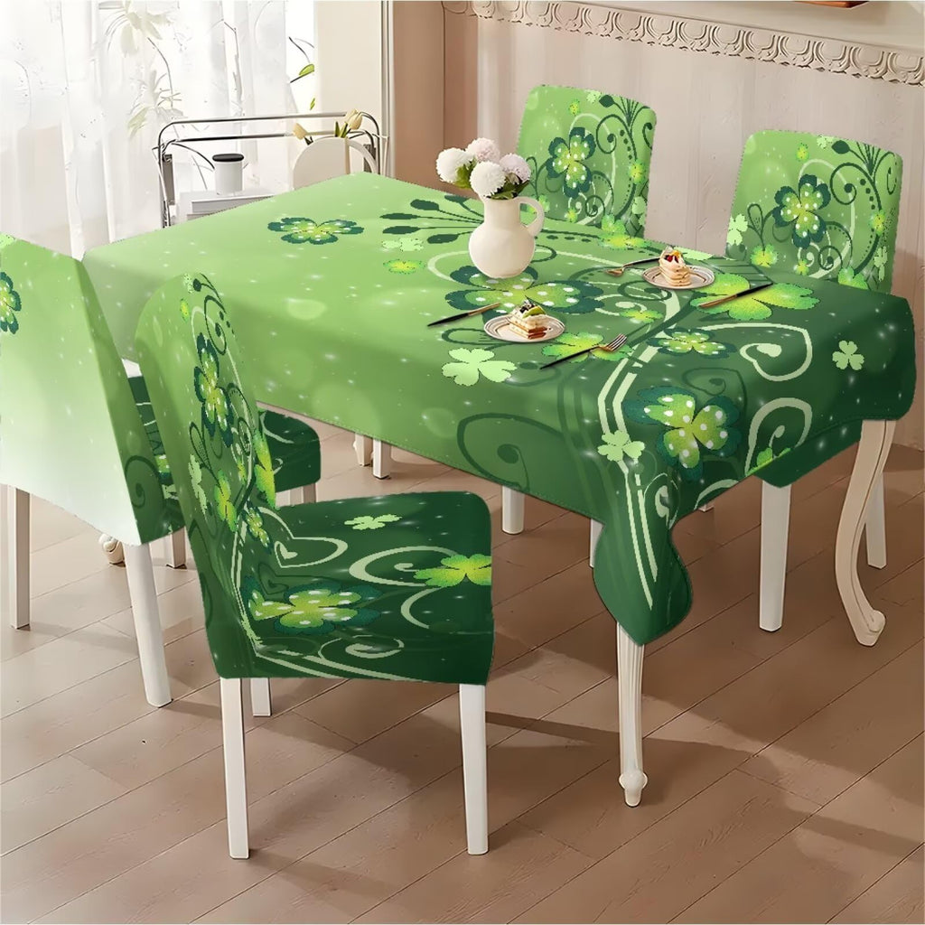 ZDCUSTOM St Patricks Day Table Cloth and Chair Cover Set of 4 Green Tablecloths Rectangular Festive Chair Covers for Dining Chairs St. Patrick’s Day Decoration
