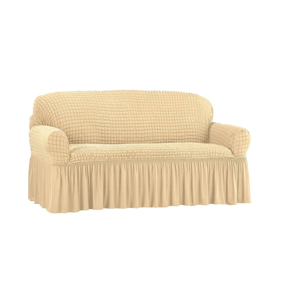 Collections Etc Textured Squares Ruffled Slipcover Taupe Loveseat