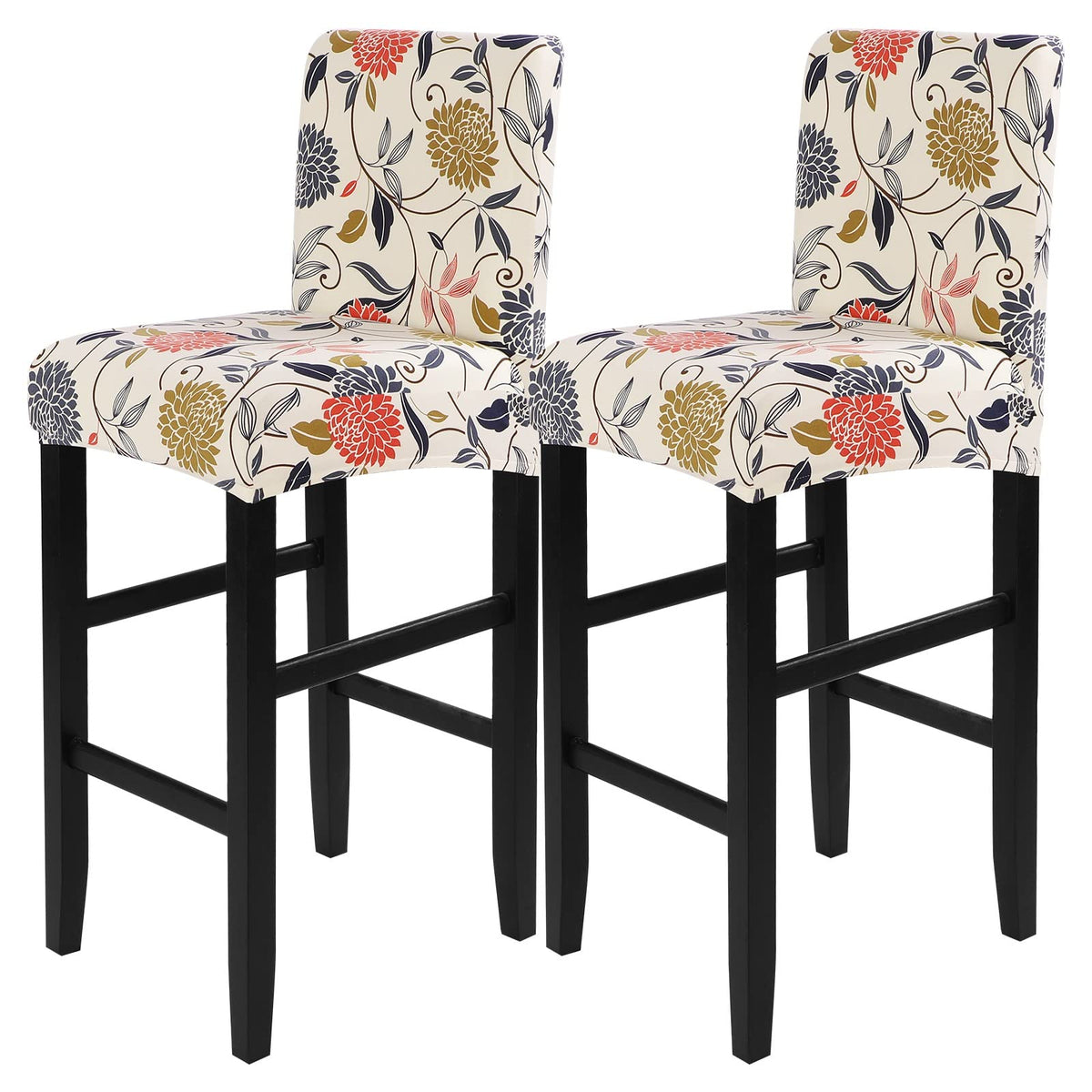 SearchI Bar Stool Covers Set of 4, Stretch Washable Barstool Seat Covers, Counter Height Chair Covers for Kitchen Dining Room Cafe (Beige Linen-Look Print)