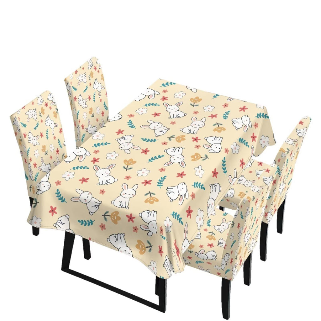 Table Cloth Rectangle Table Set of 7 Include Dining Chair Covers and Tablecloths for Dining Room Kitchen Banquet, Anti-Scratch Chair Seat Cover, Fluid Marble Print Green Gold Brown