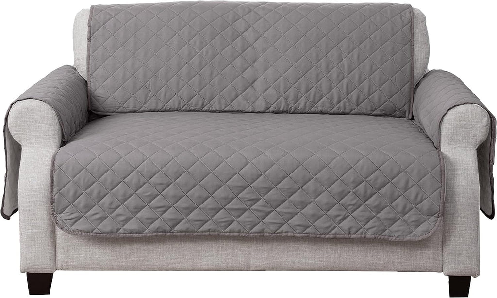 Furhaven Water-Resistant & Reversible Loveseat Cover Protector for Dogs, Cats, & Children - Two-Tone Pinsonic Quilted Living Room Furniture Cover - Gray/Mist, Loveseat