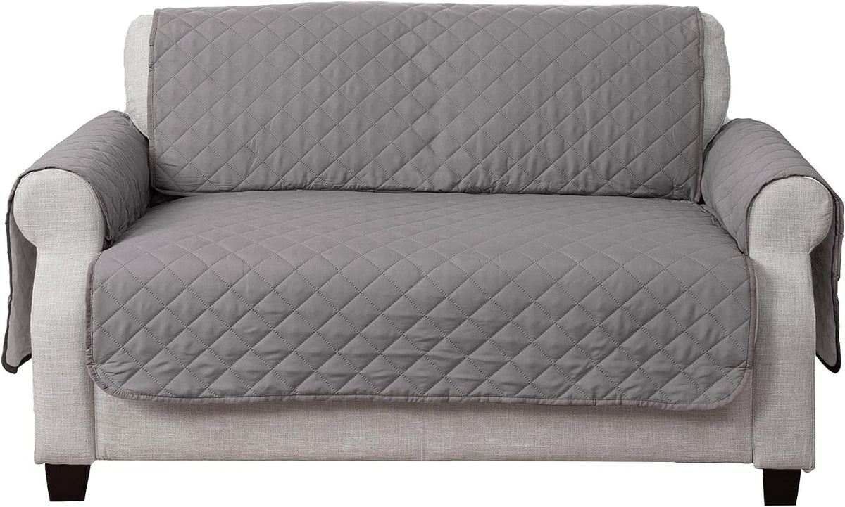 Furhaven Water-Resistant & Reversible Loveseat Cover Protector for Dogs, Cats, & Children - Two-Tone Pinsonic Quilted Living Room Furniture Cover - Gray/Mist, Loveseat