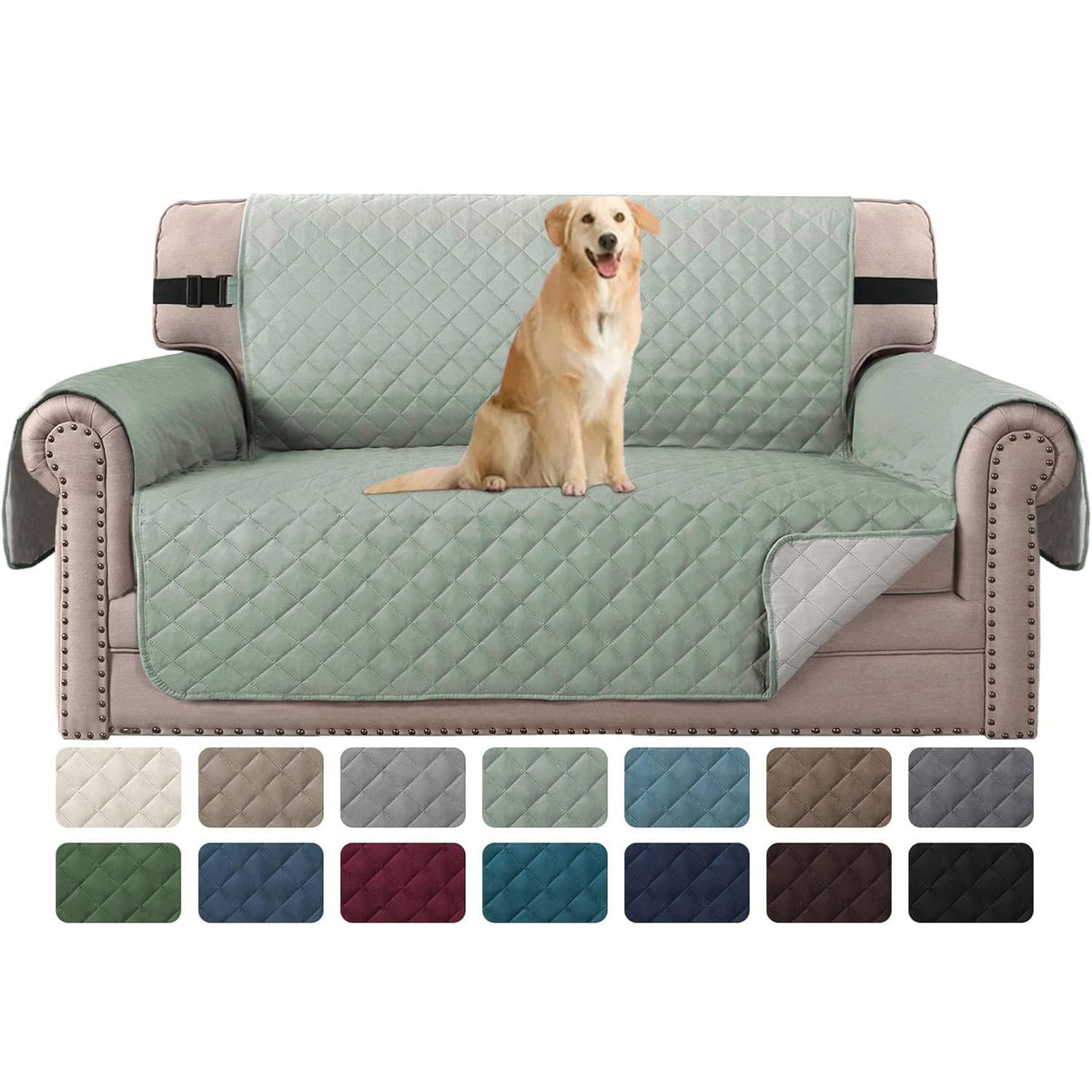 H.VERSAILTEX Reversible Couch Cover for 2 Cushion Couch Water Resistant Loveseat Washable Furniture Cover with Non-Slip Elastic Strap for Dogs, Pets, Kids(Oversized Loveseat, Charcoal Grey)