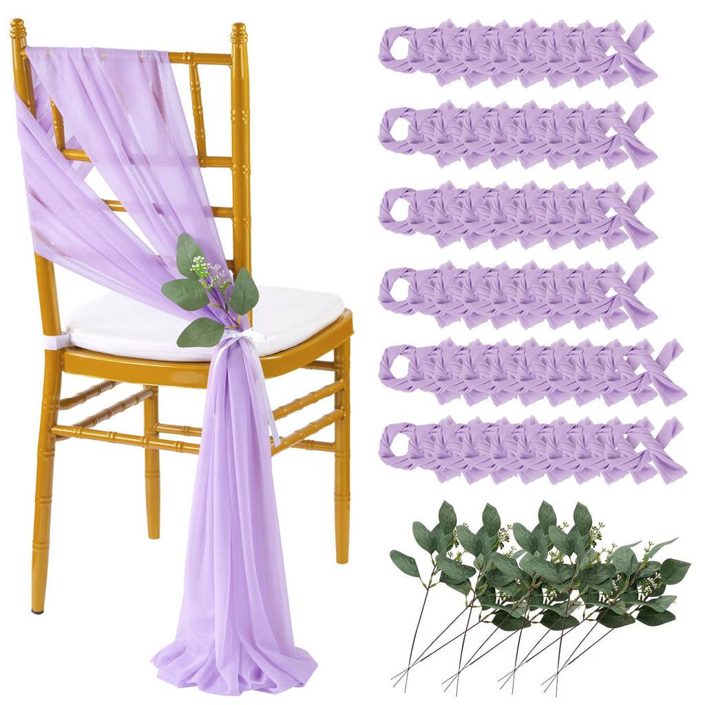 QueenDream White Chair Sashes Wedding Aisle Decorations: 24 Packs 8ft Long Draping Fabric Sheer Church Chair Cover Bulk for Party Banquet