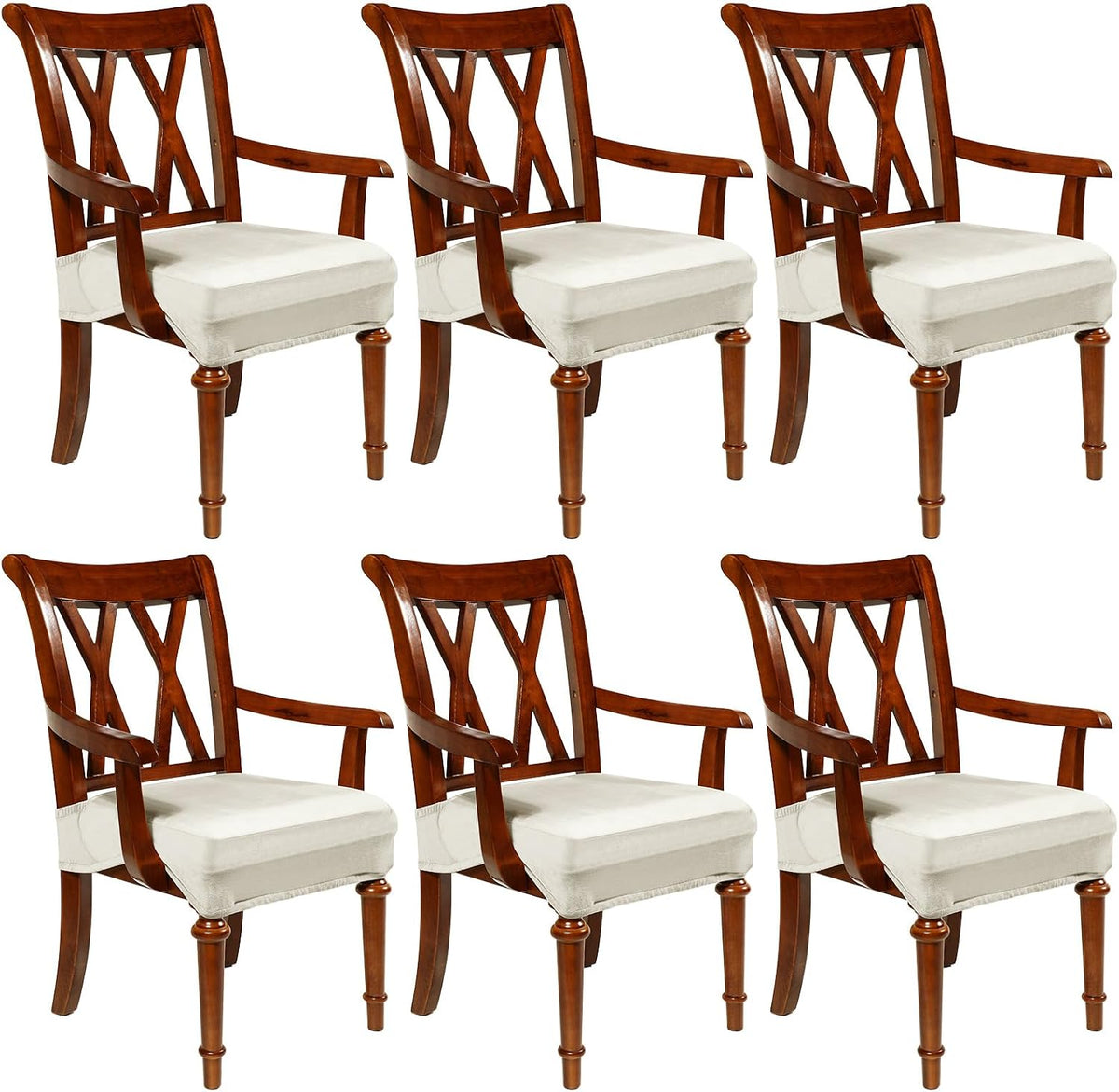 Havawish Extra Wide Dining Chair Seat Covers, Beige White, Velvet, 6 Pcs