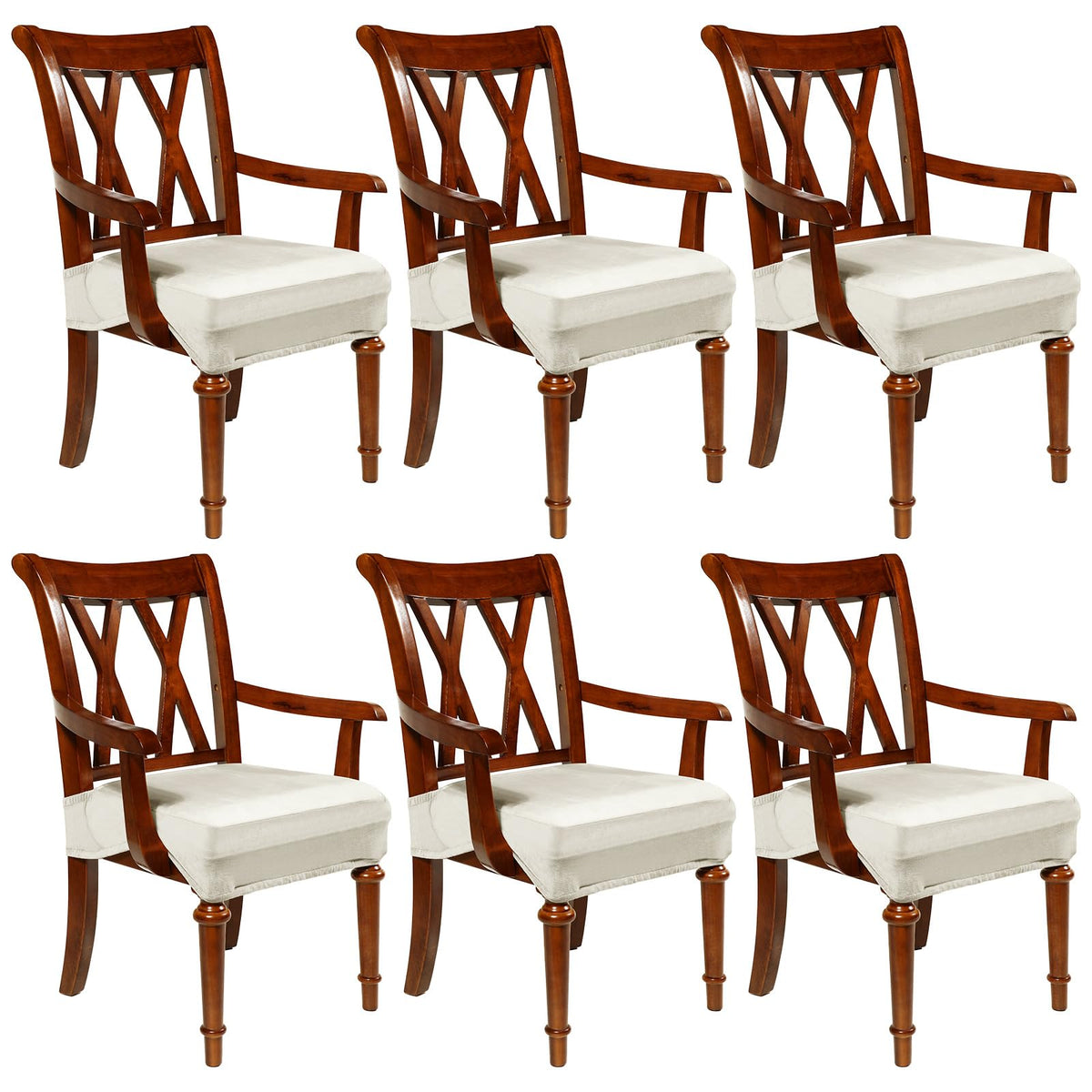 Havawish Extra Wide Dining Chair Seat Covers, Beige White, Velvet, 6 Pcs