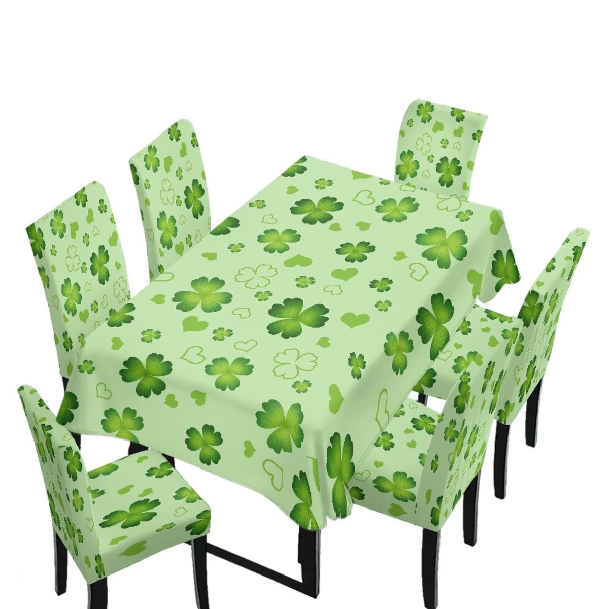 Dining Room Chair Cover and Tablecloths 7 Pack, Stain Resistant Stretch Kitchen Chair Seat Slipcovers Anti-Wrinkle Table Protector for Party, Pastoral Rose Flower Stripes Print Green