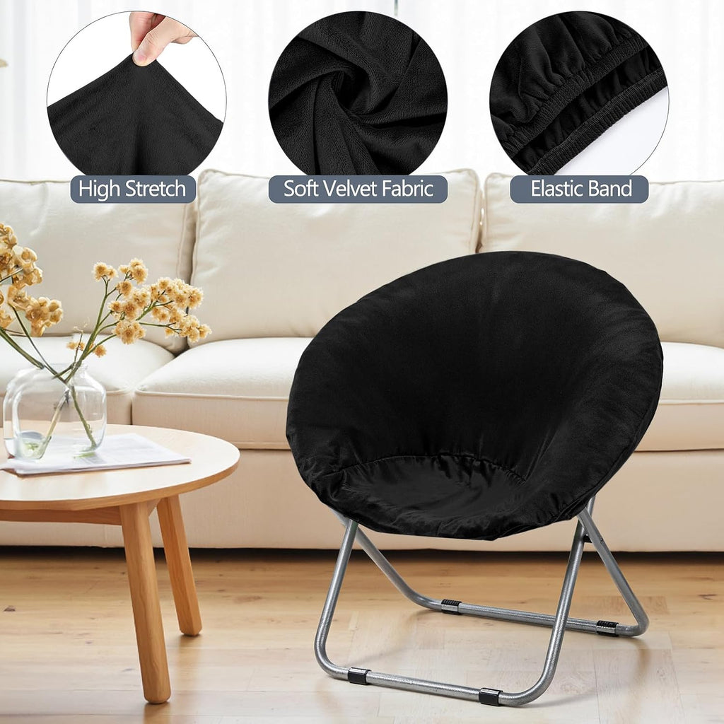 Velvet Stretch Saucer Chair Cover, Round Moon Chair Cover for Adults & Kids