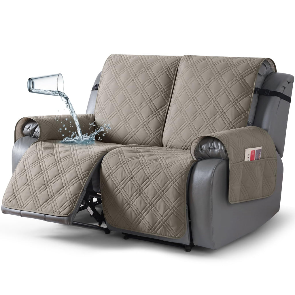 TAOCOCO 100% Waterproof Oversized Loveseat Recliner Cover, Non Slip Split Couch Covers for Reclining Loveseat with Elastic Straps for Kids Pets(Oversized 2 Seater, Chocolate)