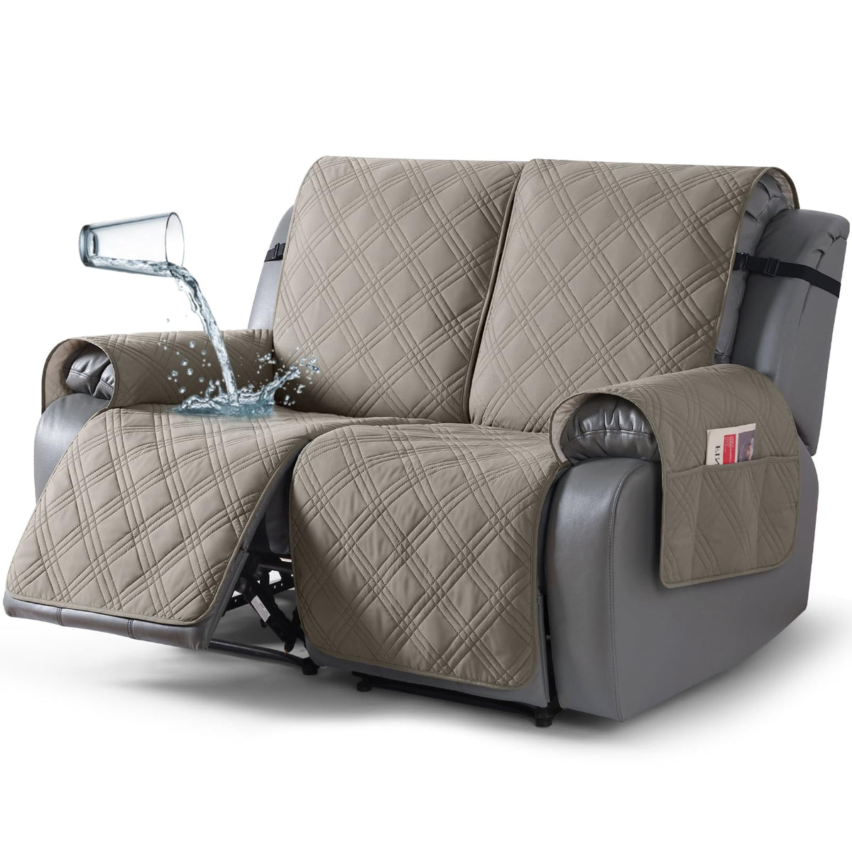 TAOCOCO 100% Waterproof Oversized Loveseat Recliner Cover, Non Slip Split Couch Covers for Reclining Loveseat with Elastic Straps for Kids Pets(Oversized 2 Seater, Chocolate)