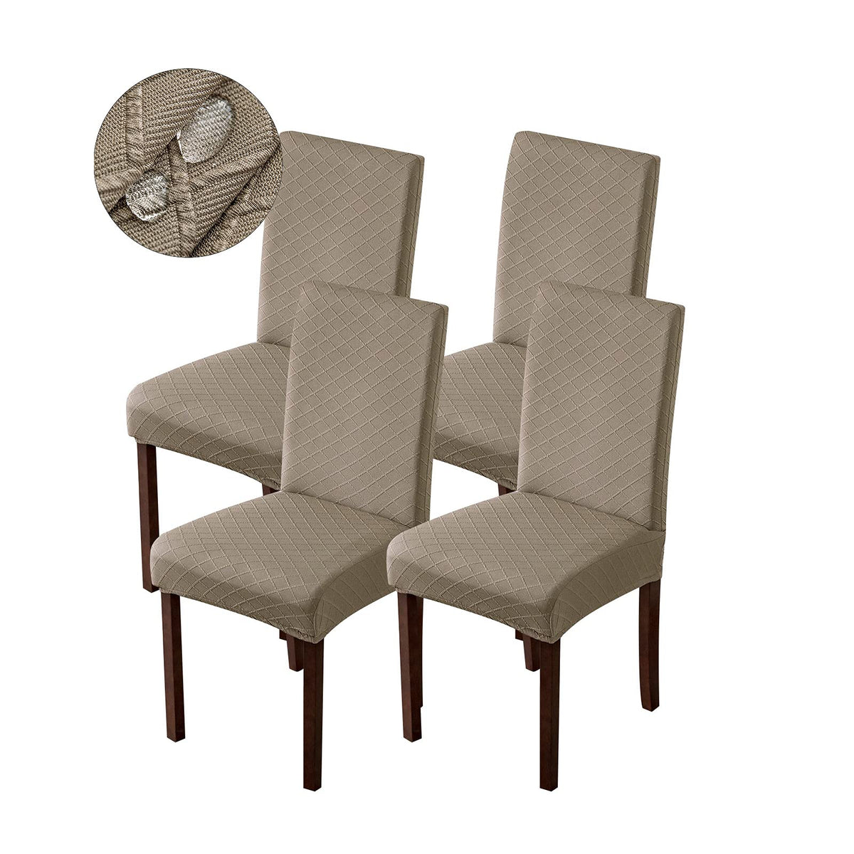 Genina Waterproof Chair Covers for Dining Room Dining Chair Covers Kitchen Parsons Chair Cover (Beige, 4 PCS)