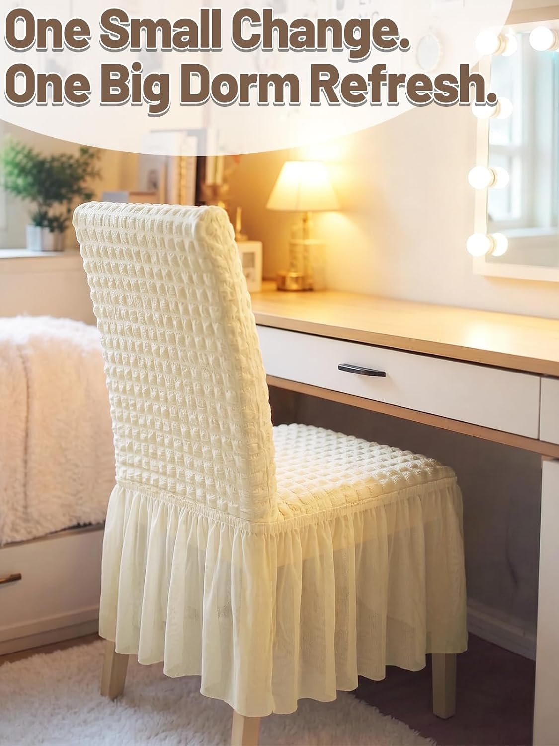ANPHSIN Stretchable Chair Covers for Dining Chairs, with Skirt, 1Pcs Beige
