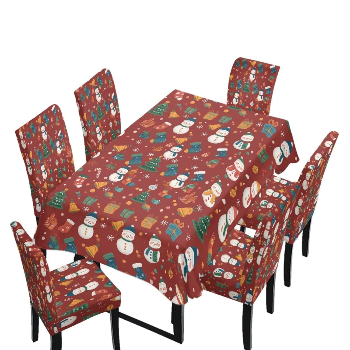 5 Pack Dining Table Cloth Rectangle 4 Seater Includes Kitchen Chair Covers, Stretch Seat Covers for Dining Chairs Anti-dust Washable Table Protector, Tribe Aztec Geometry Print