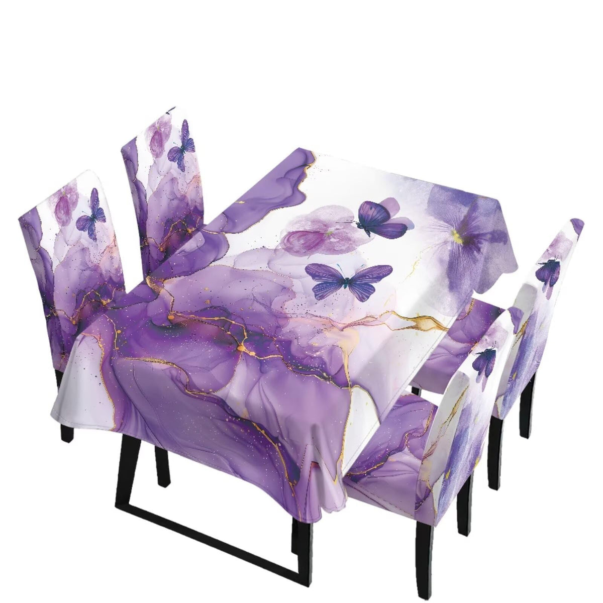 Palm Leaves Rectangular Table Cloth & Dining Chair Covers Set of 5, Stain Resistant Wipeable Chair Protectors for Farmhouse Rustic Home Kitchen Party Decor