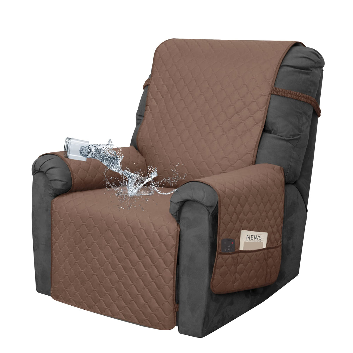 Easy-Going Waterproof Recliner Loveseat Sofa Cover with Pocket, 1-Piece Reversible Couch Cover for 2 Seat Recliner, Protector with Elastic Straps for Pets(Recliner Loveseat, Gray/Light Gray)