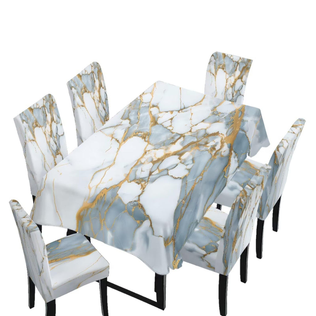 Light Grey 7 Pcs Tablecloth and Chair Covers Set Removable Chair Covers Set of 6 with Table Cover for Dining Room Washable Furniture Protector for Family Gathering Potluck