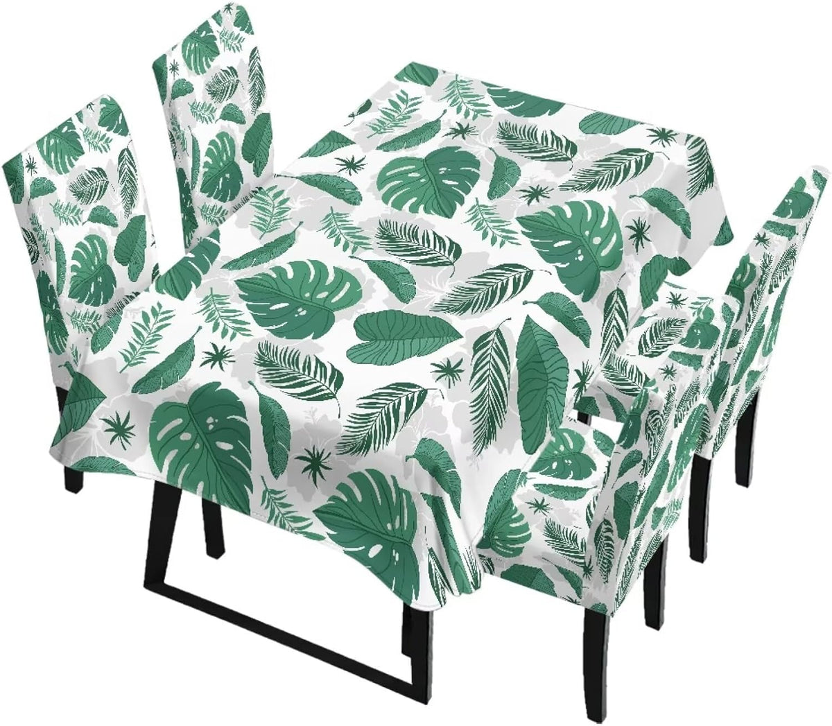 5 Pack Dining Table Cloth Rectangle 4 Seater Includes Kitchen Chair Covers, Stretch Seat Covers for Dining Chairs Anti-dust Washable Table Protector, Tribe Aztec Geometry Print