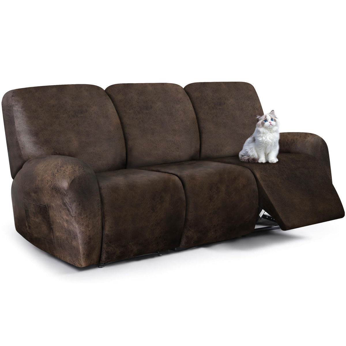 ANARACHON Leather Look Loveseat Recliner Cover, 6-Pieces Stretch Dual Recliner Sofa Covers, Soft Reclining Couch Slipcover, Washable Furniture Protector for Pets (2 Seater,256 Black)