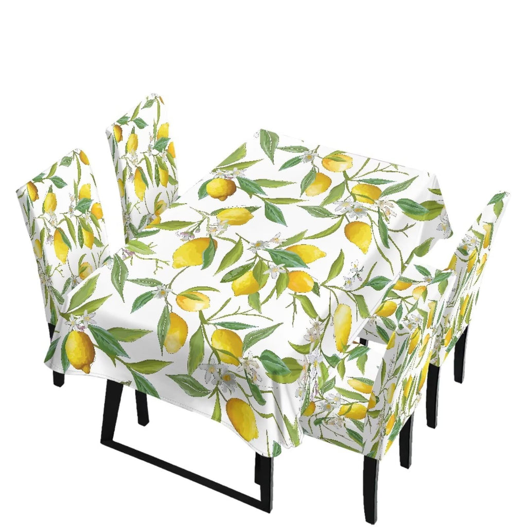 Palm Leaves Rectangular Table Cloth & Dining Chair Covers Set of 5, Stain Resistant Wipeable Chair Protectors for Farmhouse Rustic Home Kitchen Party Decor