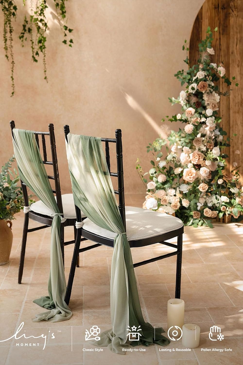 Ling's moment Chair Sashes Wedding Aisle Decorations Sage Milky Green 16pcs
