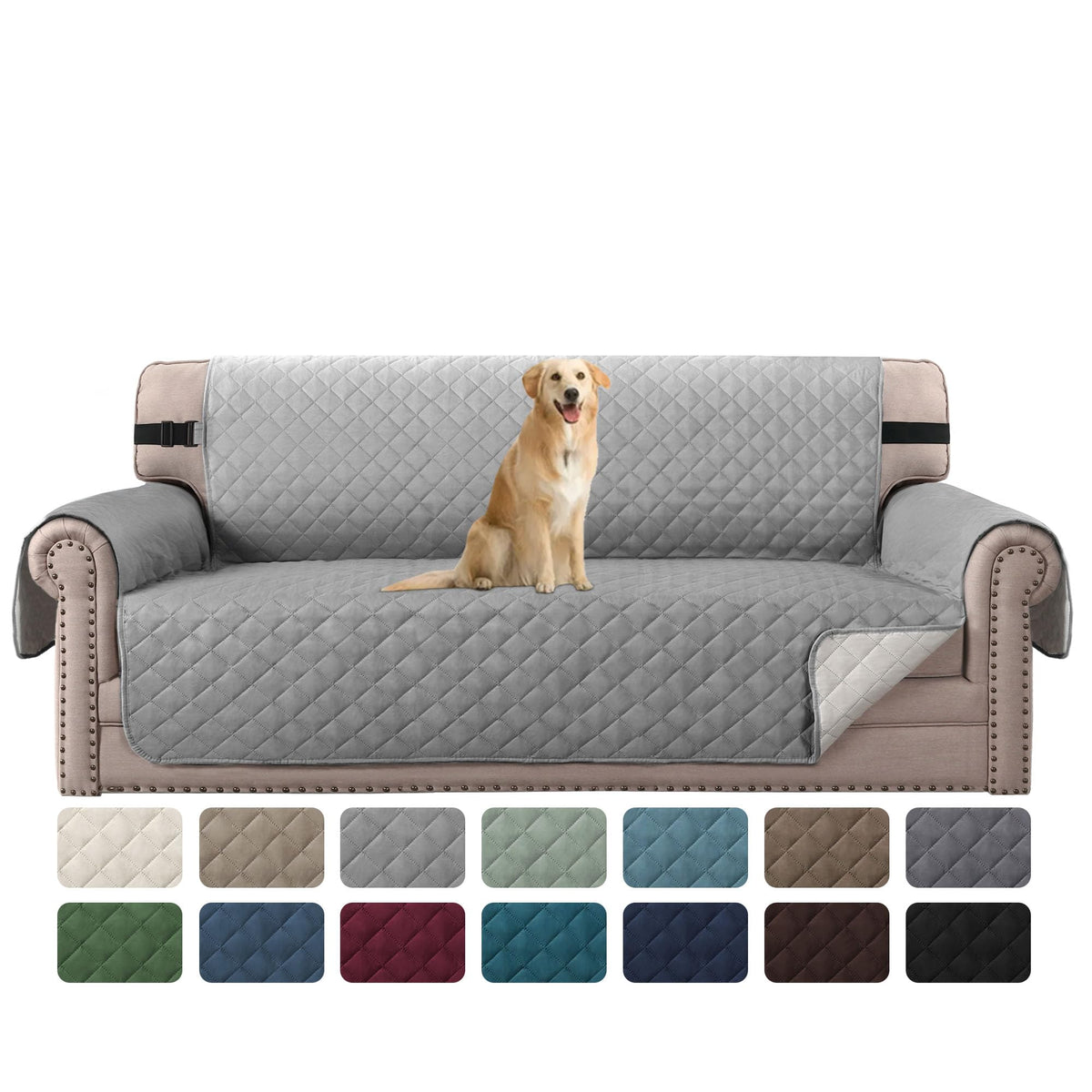 H.VERSAILTEX Reversible Couch Cover for 2 Cushion Couch Water Resistant Loveseat Washable Furniture Cover with Non-Slip Elastic Strap for Dogs, Pets, Kids(Oversized Loveseat, Charcoal Grey)
