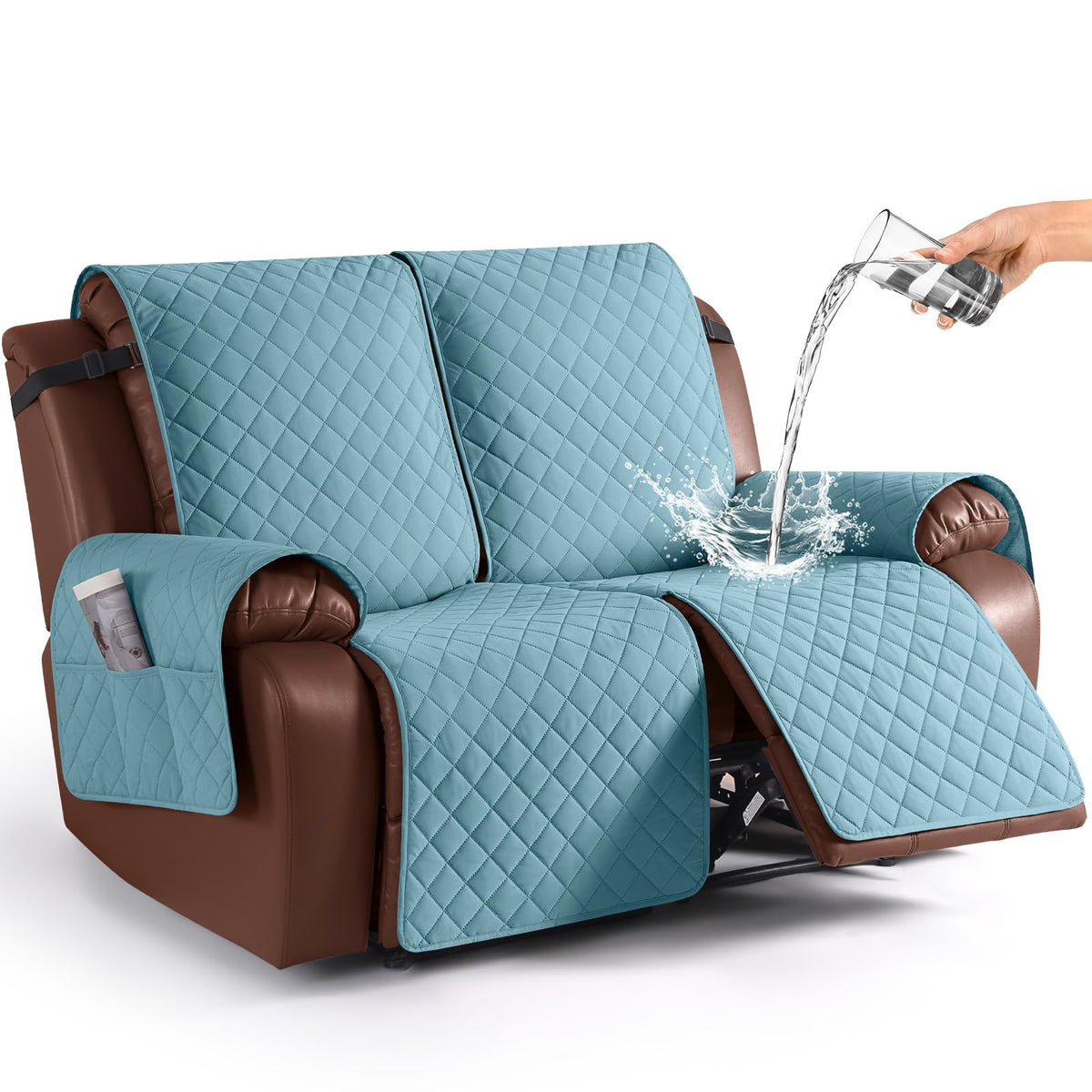 KinCam Waterproof Loveseat Recliner Covers Washable, 2 Seater, Light Gray