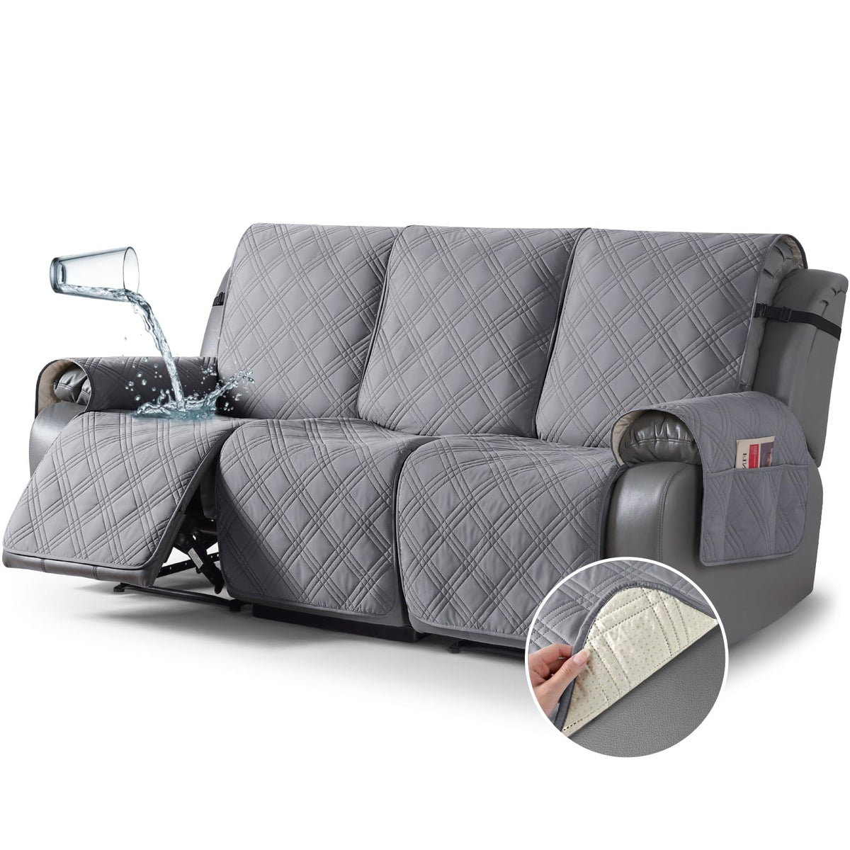 TAOCOCO 100% Waterproof Oversized Loveseat Recliner Cover, Non Slip Split Couch Covers for Reclining Loveseat with Elastic Straps for Kids Pets(Oversized 2 Seater, Chocolate)