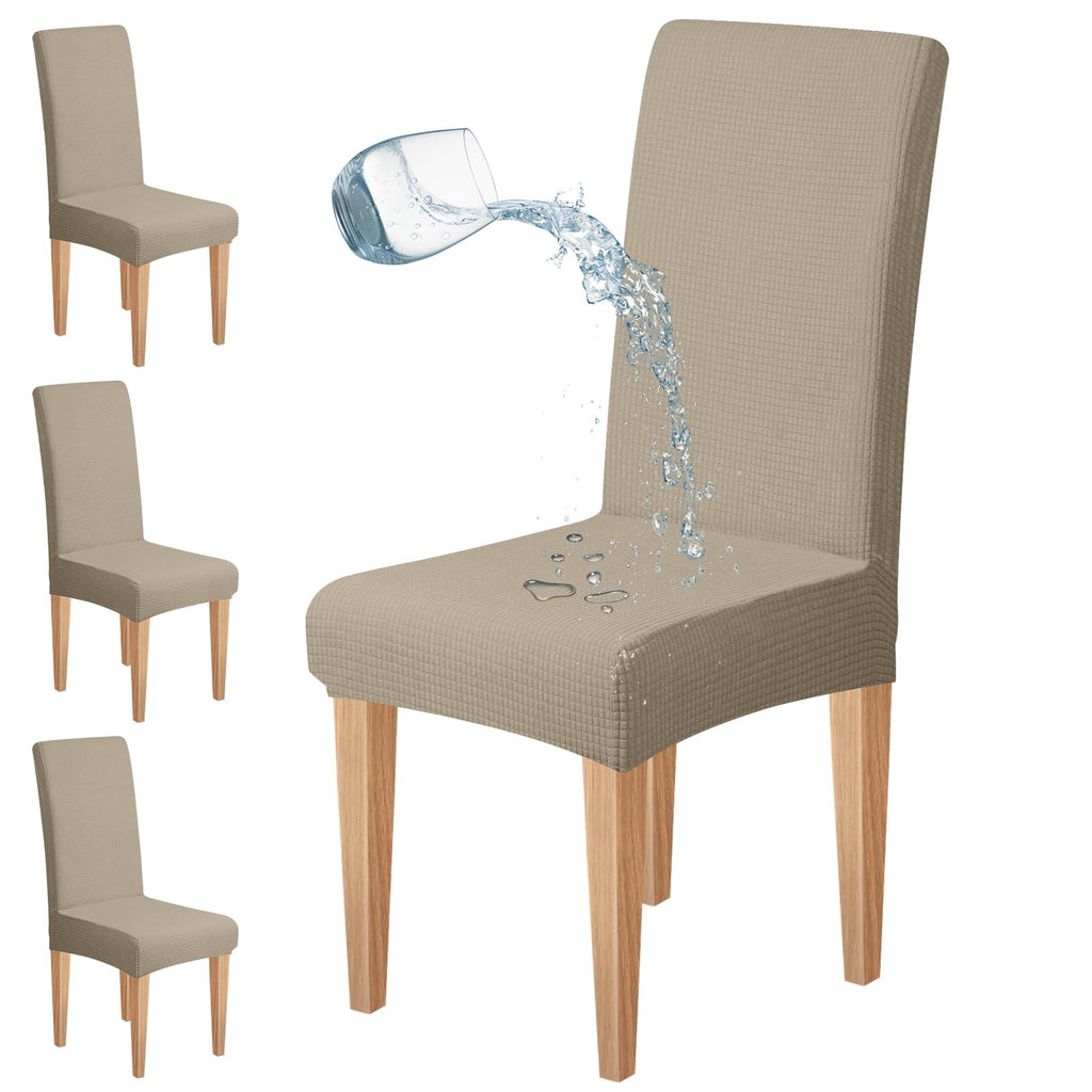 Dioxide Waterproof Chair Covers for Dining Chairs, Stretch Dining Chair Covers Set of 6, Parson Chair Slipcovers, Washable Kitchen Chairs Seat Covers Protectors for Home Restaurant Banquet - Beige