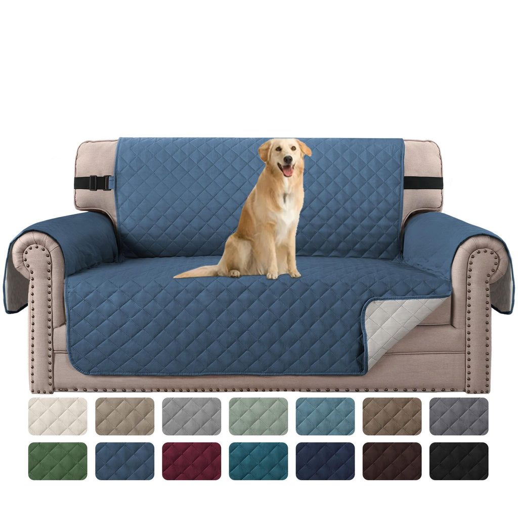 H.VERSAILTEX Reversible Couch Cover for 2 Cushion Couch Water Resistant Loveseat Washable Furniture Cover with Non-Slip Elastic Strap for Dogs, Pets, Kids(Oversized Loveseat, Charcoal Grey)