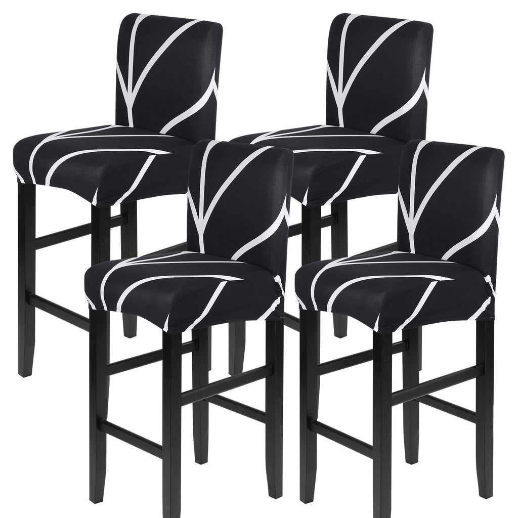 SearchI Bar Stool Covers Set of 4, Stretch Washable Barstool Seat Covers, Counter Height Chair Covers for Kitchen Dining Room Cafe (Beige Linen-Look Print)