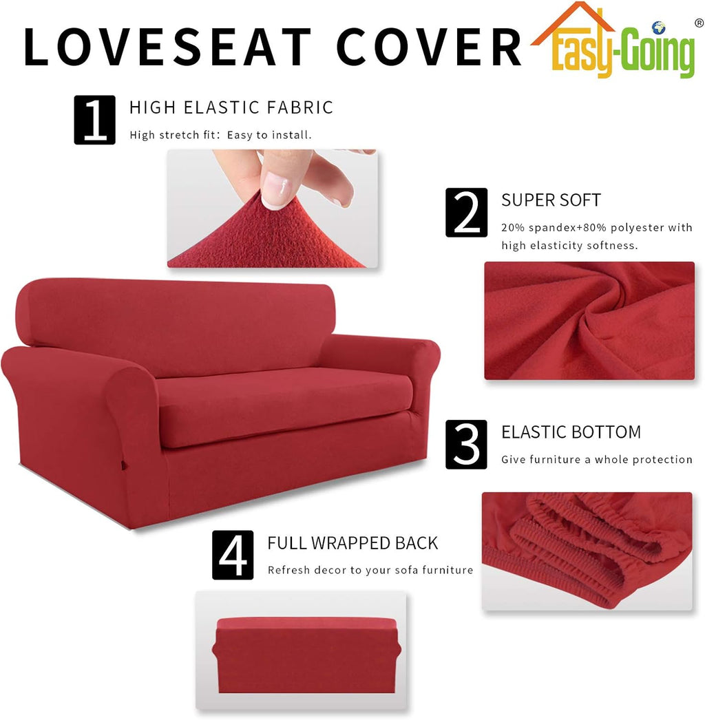 Easy-Going 2 Pieces Stretch Loveseat Couch Sofa Slipcover Washable
