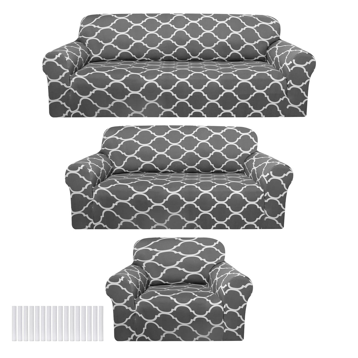 Peryiter 2 Pcs Dark Gray Couch and Loveseat Sofa Covers,2 Size