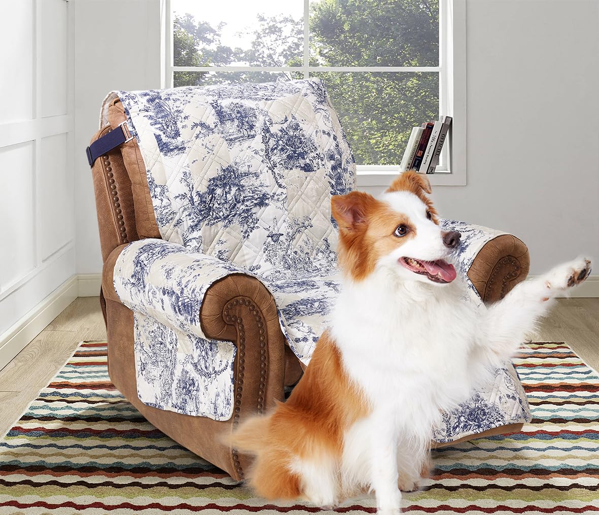 Brilliant Sunshine Blue Toile Couch Loveseat Slip Cover for Dogs