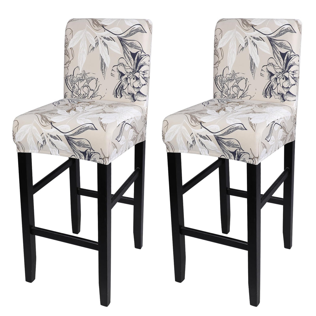 SearchI Bar Stool Covers Set of 4, Stretch Washable Barstool Seat Covers, Counter Height Chair Covers for Kitchen Dining Room Cafe (Beige Linen-Look Print)